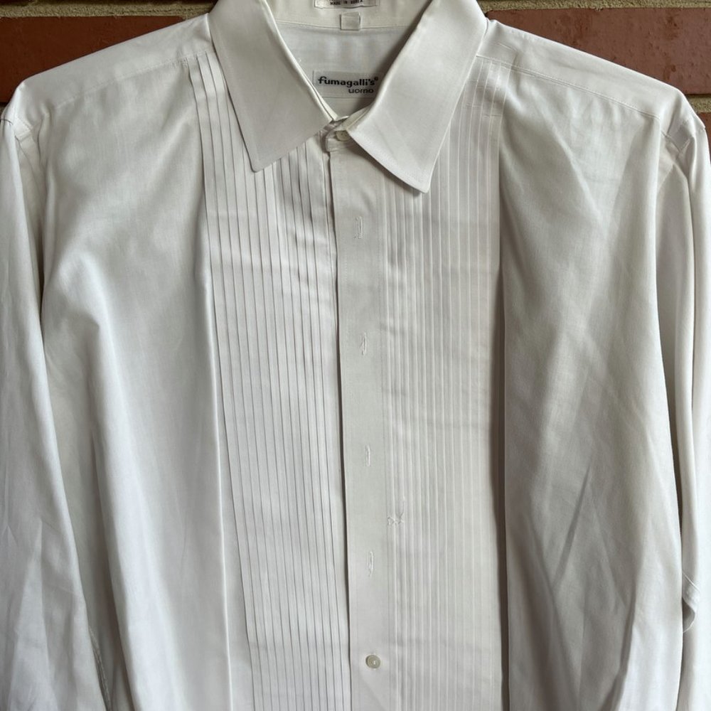 Fumagalli Tuxedo Dress Shirt White Pleated Buttonless French Cuff Formal XL 16.5
